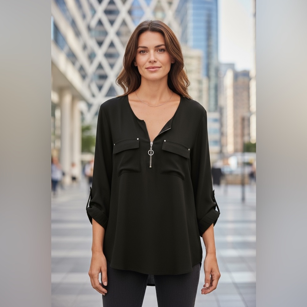 Elegant Black Zip-Up Blouse
